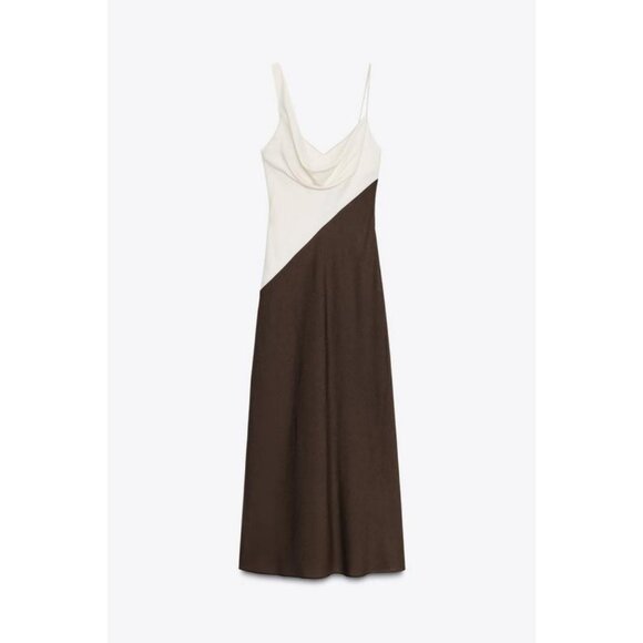 ZARA CONTRAST MIDI DRESS - Picture 1 of 10